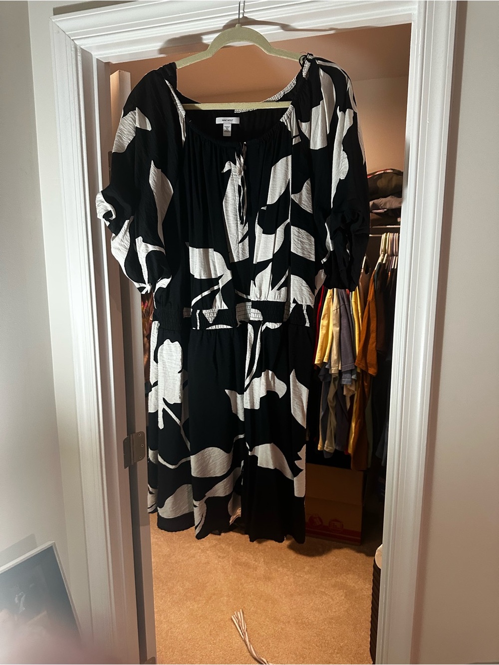 Nine West Black and White Floral Midi Dress
